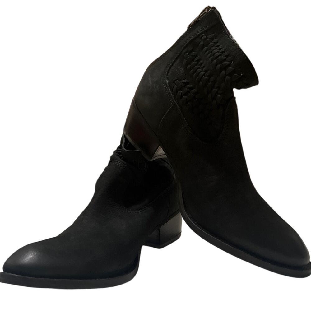 Very Volatile Leather Braided Distressed Zip Up Black Booties 8.5 - Picture 2 of 10